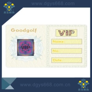 Security Anti-Fake Watermark VIP Cards or Ticket with Hologram Sticker